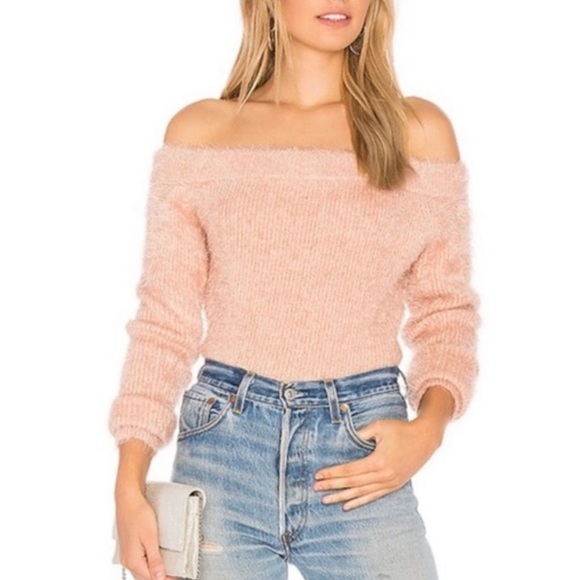 MINKPINK Australia Florentine Fuzzy Off The Shoulder Sweater - Picture 2 of 9